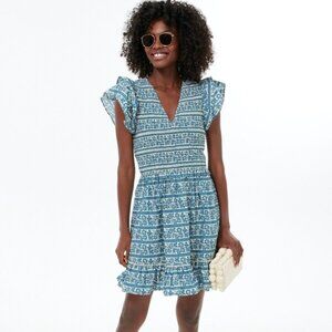 Sea New York Lila Flutter Sleeve Mini Dress Size 00 NWT – Blue Floral Smocked